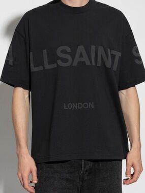 All Saints Black Tonal Logo Short Sleeve Tee